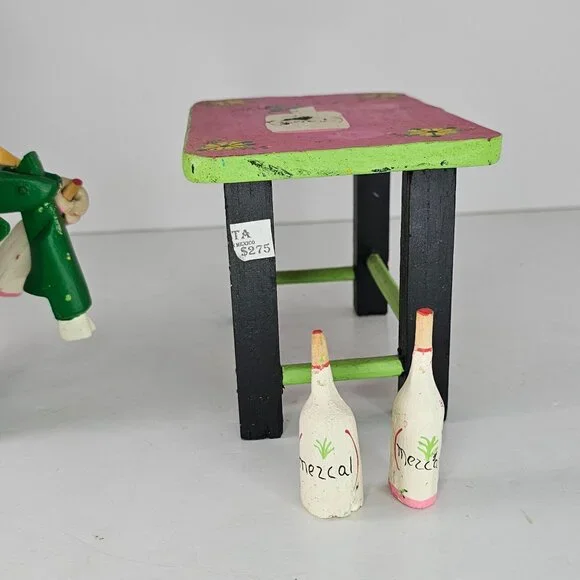 Oaxacan Folk Art Anthropomorphic Goat Man Table Mezcal Bottles Inocencio Vasquez